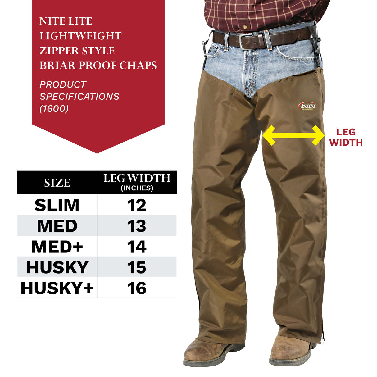 Nite Lite Lightweight Zipper Style Briar Proof Chaps - Huntsmart