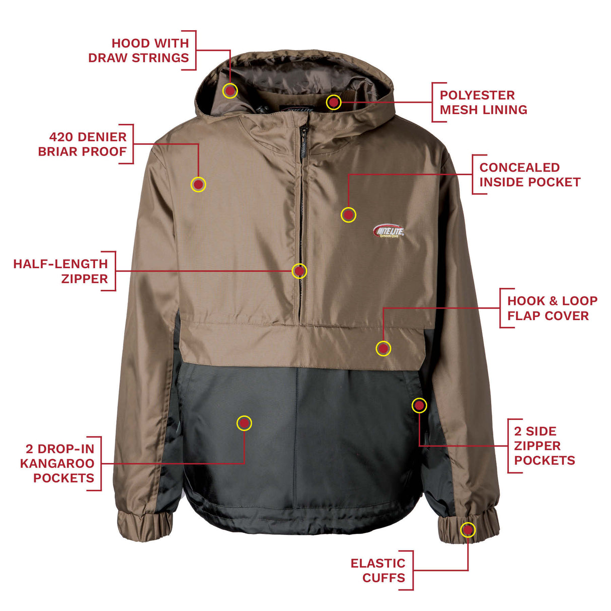 Nite Lite Elite 420 Denier Briar Proof Uninsulated Half Zip Pullover - Huntsmart