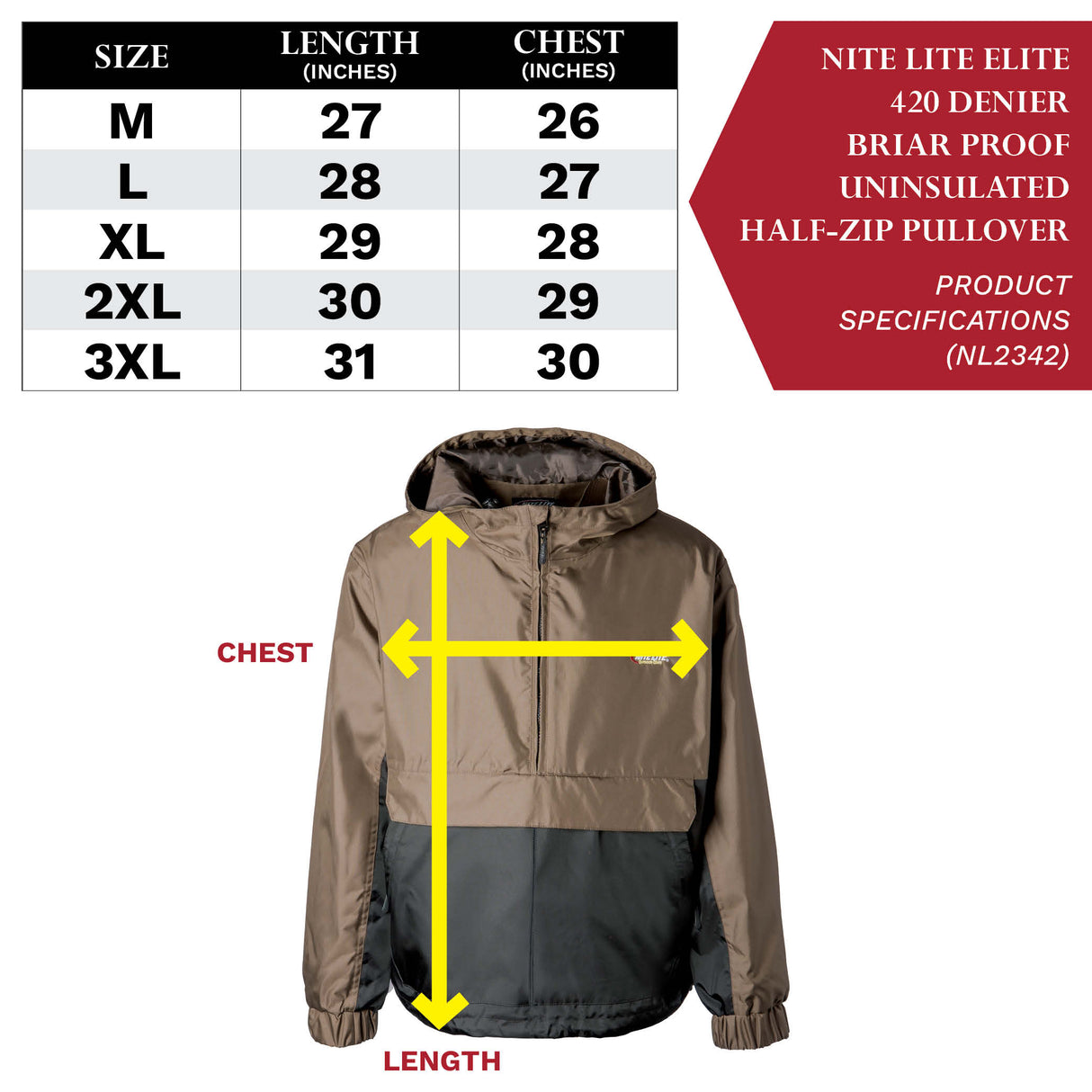 Nite Lite Elite 420 Denier Briar Proof Uninsulated Half Zip Pullover - Huntsmart