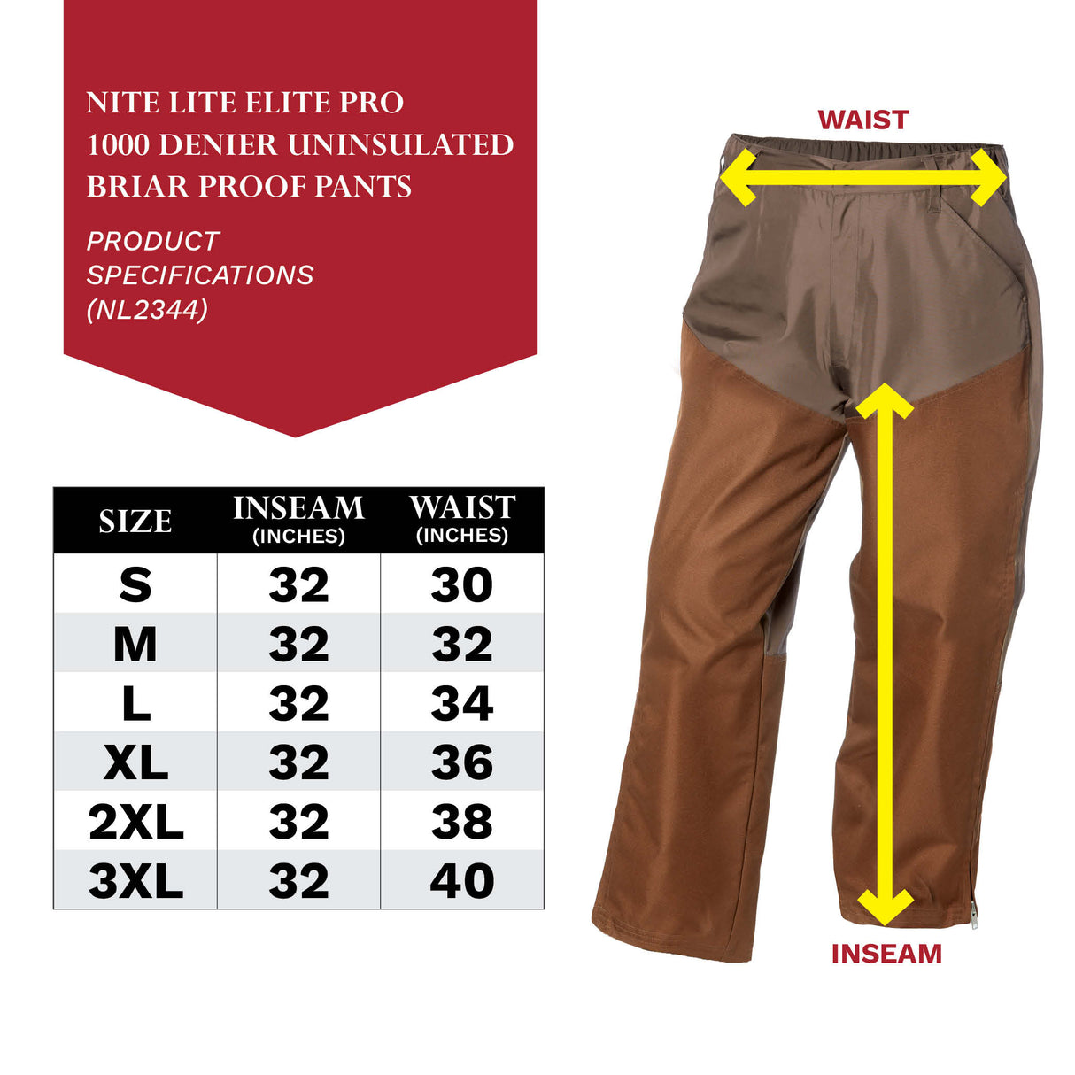 Nite Lite Elite Pro 1000 Denier Uninsulated Briar Proof Pants - Huntsmart