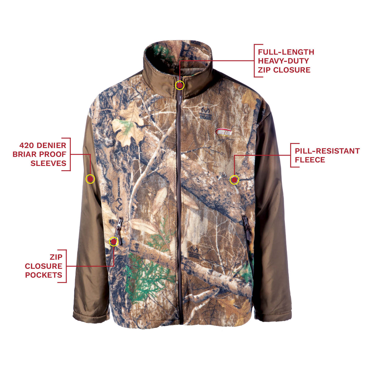 Nite Lite Elite Realtree Camo Zip Up Jacket - Huntsmart