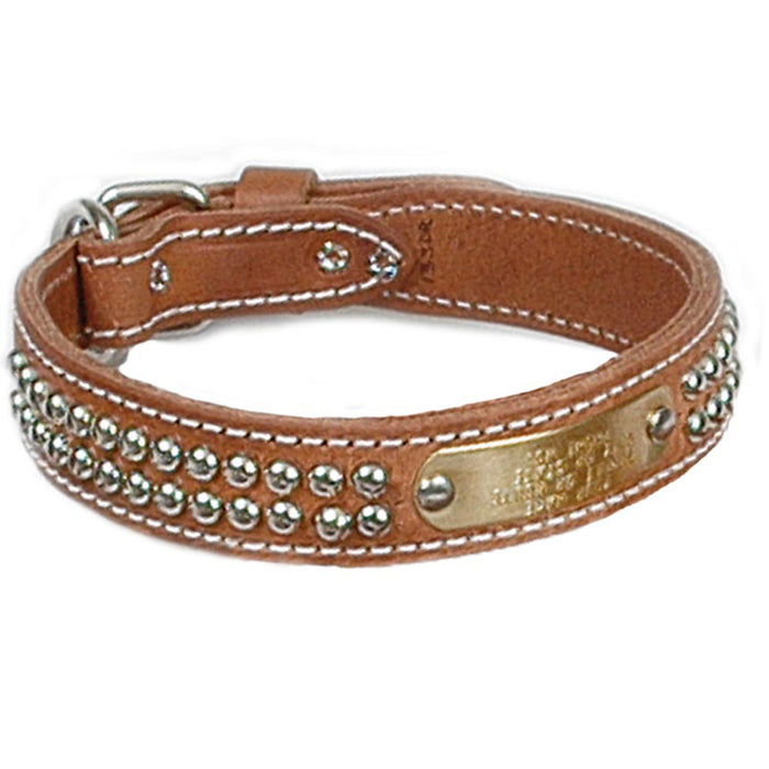Double Ply 1 1/4" Wide Stitched & Studded Leather Dog Collar - Huntsmart