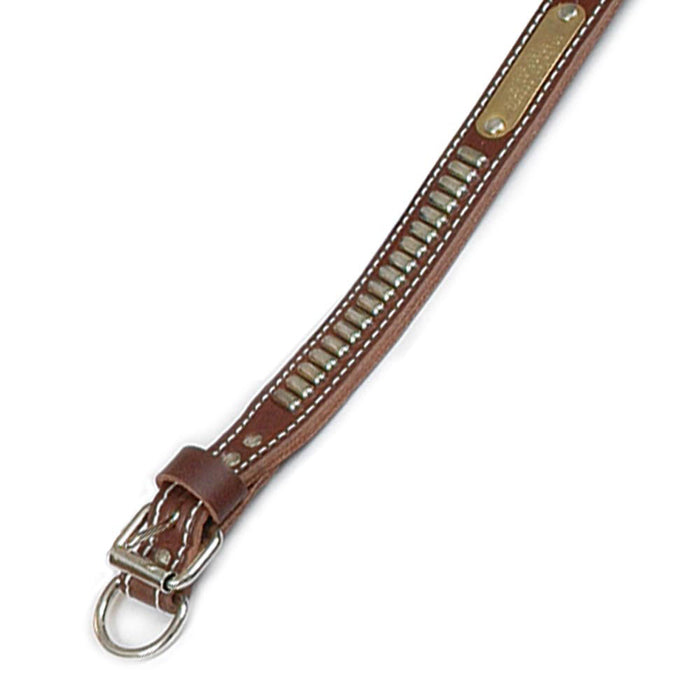 Double Ply 1 1/4" Wide Stitched Leather Dog Collar With Oblong Studs - Huntsmart